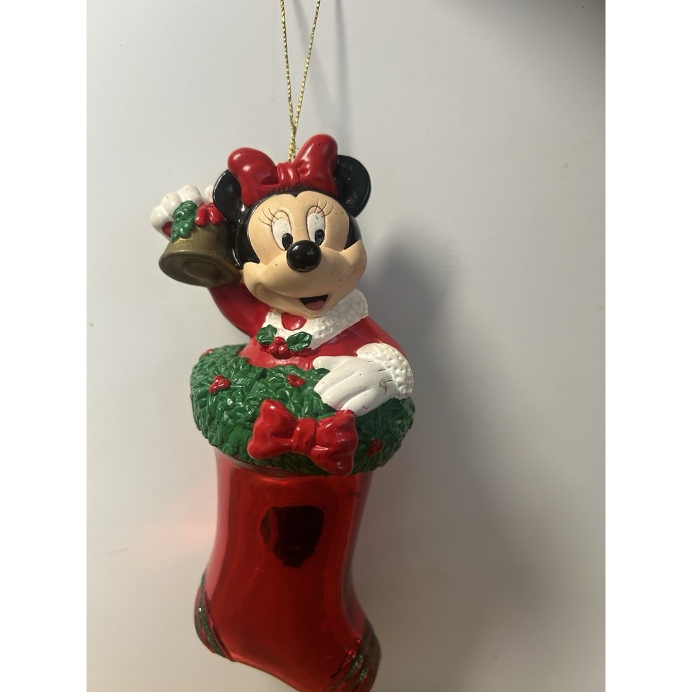 Vintage Disney Minnie Mouse In Christmas Stocking Ornament Santa's Best 1998 - Picture 3 of 3